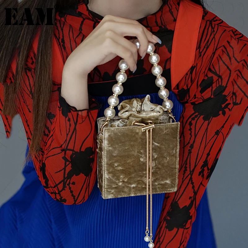 

Женская сумка с Кулиской EAM, квадратная бархатная сумочка с цепочкой и жемчужинами, универсальная сумка с верхней ручкой, 18A3390, 2021