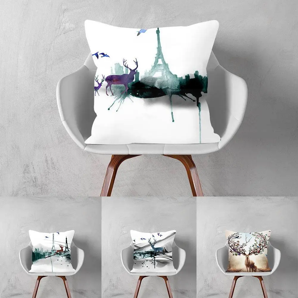 

45*45 Animal Christmas Deer Forest Printed Cushion Car Chair Cover Pillow For Sofa Home Decor Decorative Cover Polyester M3H4
