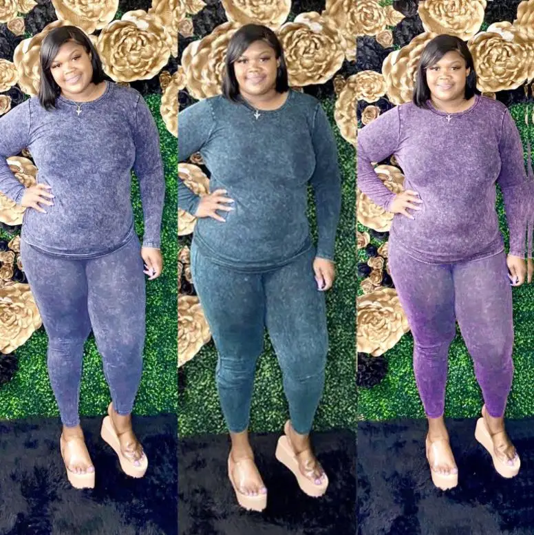 

2021 Plus Size Women Clothing Printing Two Piece Sets Casual O-neck Full Sleeve Pullover Tops Skinny Sport Pants Tracksuits