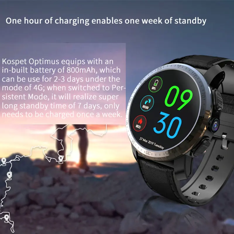 Смарт часы KOSPET Optimus Pro 32 ГБ GPS Android 4G водонепроницаемые с циферблатом звонками