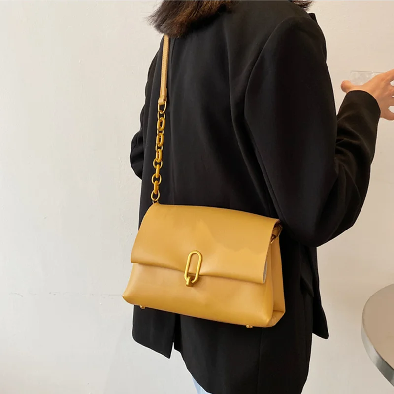 

New Solid Leather Chain Women Shoulder Crossbody Bags 2021 Fashion Female Handbags Purses Ladies Messenger Bags High Quality