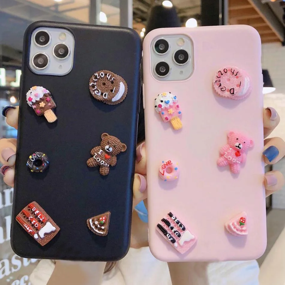 Для iPhone 11 Pro Max XR XS 3D мультфильм милый Медведь DIY конфеты чехол для 7 6s 5 8 Plus SE 2020