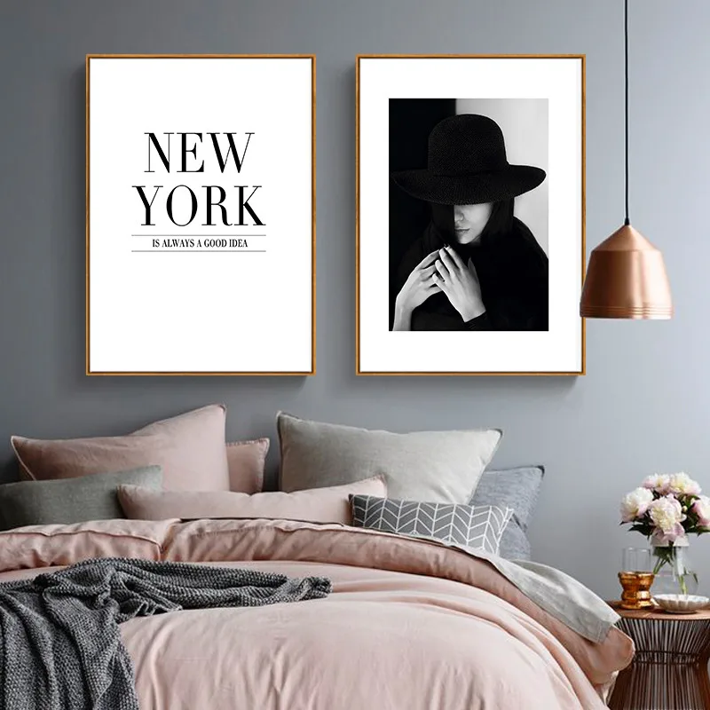 

New York Black And White Girl Canvas Paintings Female Modern Wall Art Pictures For Living Room Quotes Home Decor Prints Unframed