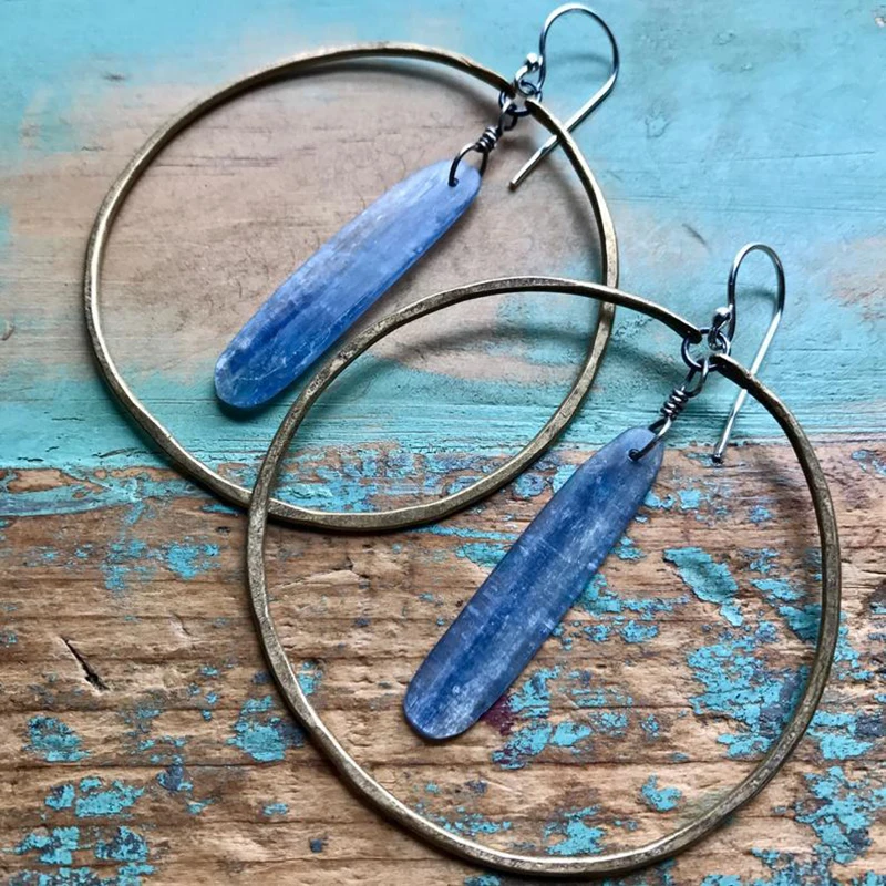 

New Electroplating 925 Silver Large Circle Earrings Retro Classic Fashion Top Quality Natural Lapis Lazuli Drop Earrings Jewelry