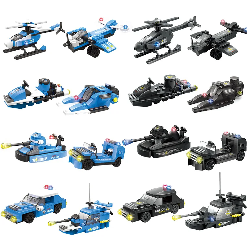 8 в 1 блоки наборы совместимые спецназ автомобиль Лодка вертолет город полиция