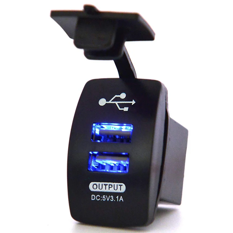 

1Pcs Car Switch USB Car Charger Fast Charge 3.1A Dual USB Car Charger Waterproof Universal 12-24V Car Fast Charger