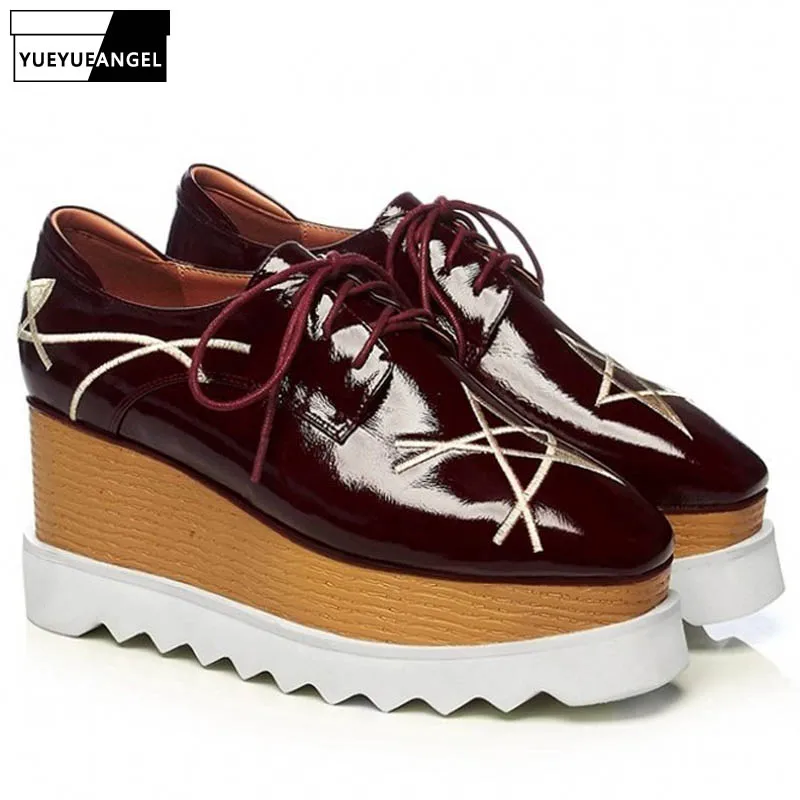 Туфли лодочки женские из натуральной кожи винтажные на платформе шнуровке