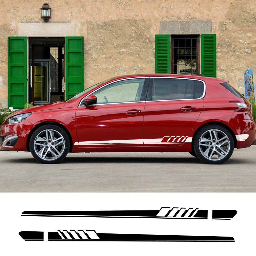 

2 шт. для Peugeot 307 206 308 407 207 3008 208 508 2008 301 408 607 4008 5008 Автомобильная длинная боковая полоса Наклейка Автомобильные аксессуары для тюнинга