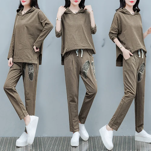 

Casual 2 Piece Set Women Pant And Top Hooded Tracksuit Women Korean Set Tracksuits Leisure Women Matching Set Outfit Pant Set
