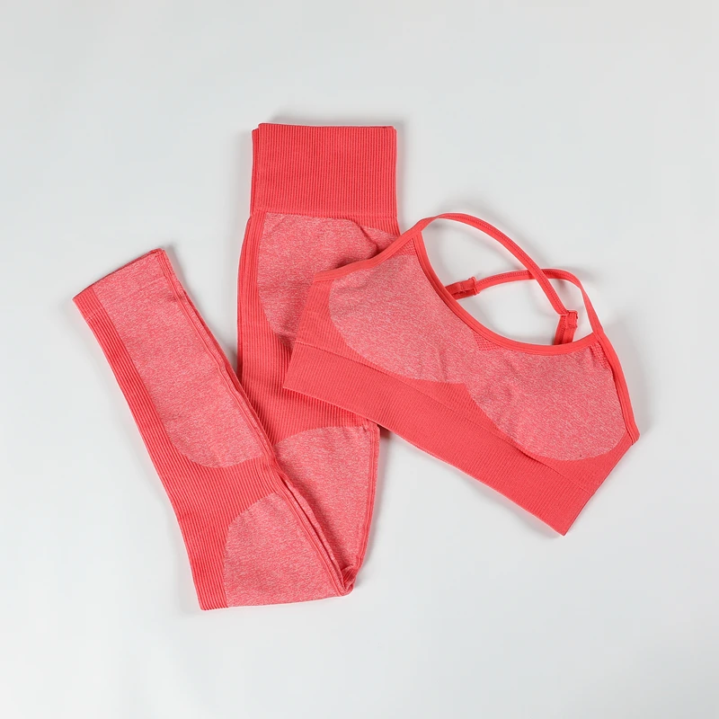 Комплект из 2 предметов, тренировочная одежда для женщин, спортивный комплект с бюстгальтером и леггинсами, спортивная одежда для женщин, одежда для спортзала, комплект для занятий йогой - Цвет: Красный
