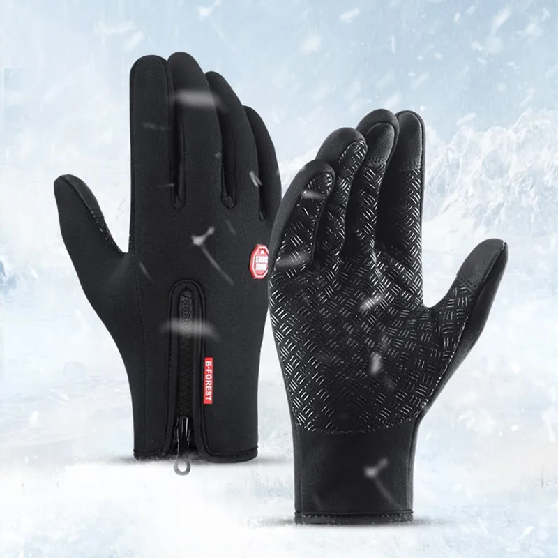 

Leather Touch Screen Warm Women's Winter Heated Gloves for Sports Cycling Bike Full Finger Men's Motorcycle Waterproof