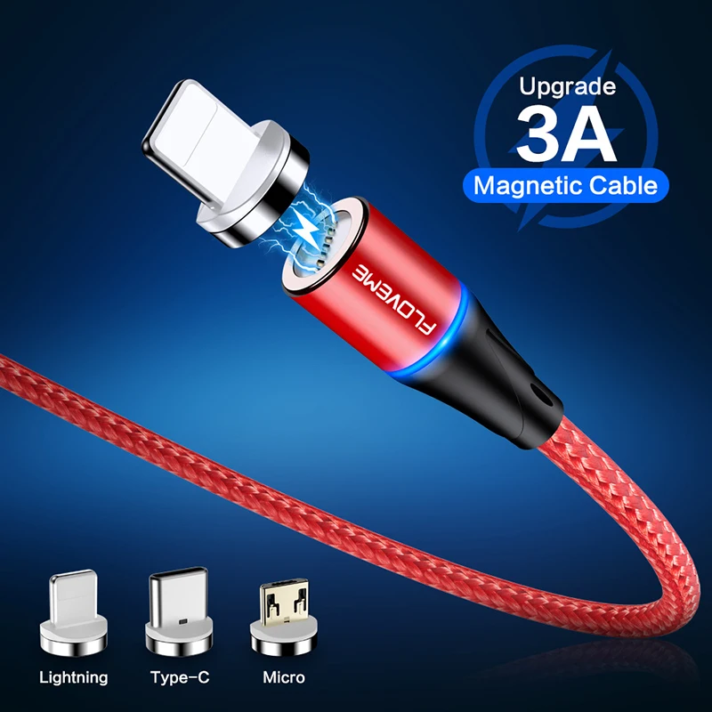 Магнитный кабель FLOVEME Micro usb type C для iPhone осветительный кабель 1 м 3A провод для быстрого заряда type-C Магнитный зарядный кабель для телефона