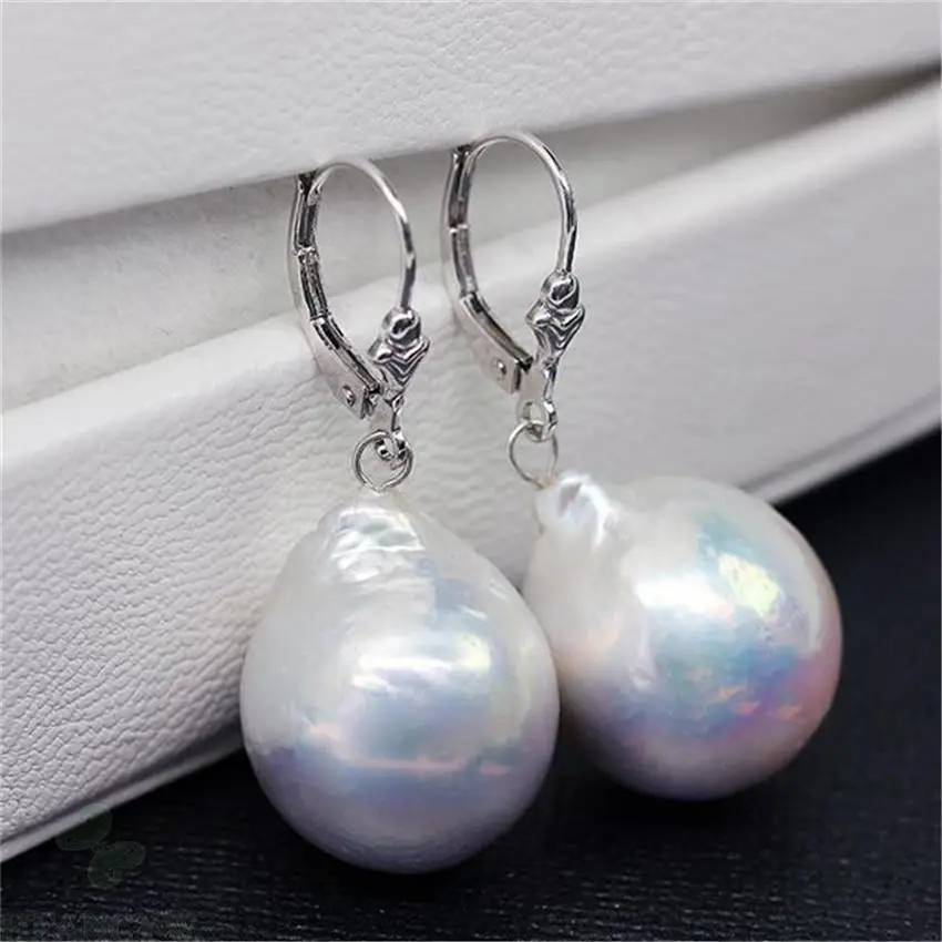 13-14MM white baroque pearl earrings Mesmerizing natural gorgeous REAL DIY AAA creamy