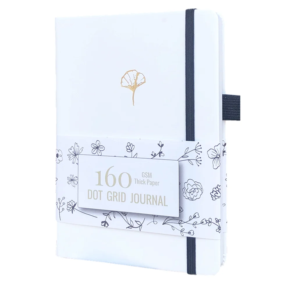 

A5 ginkgo leaf Dotted Notebook Dot Grid Journal White Plants Hardcover 160gsm bamboo paper, 5*5mm dots, numbered 160 pages