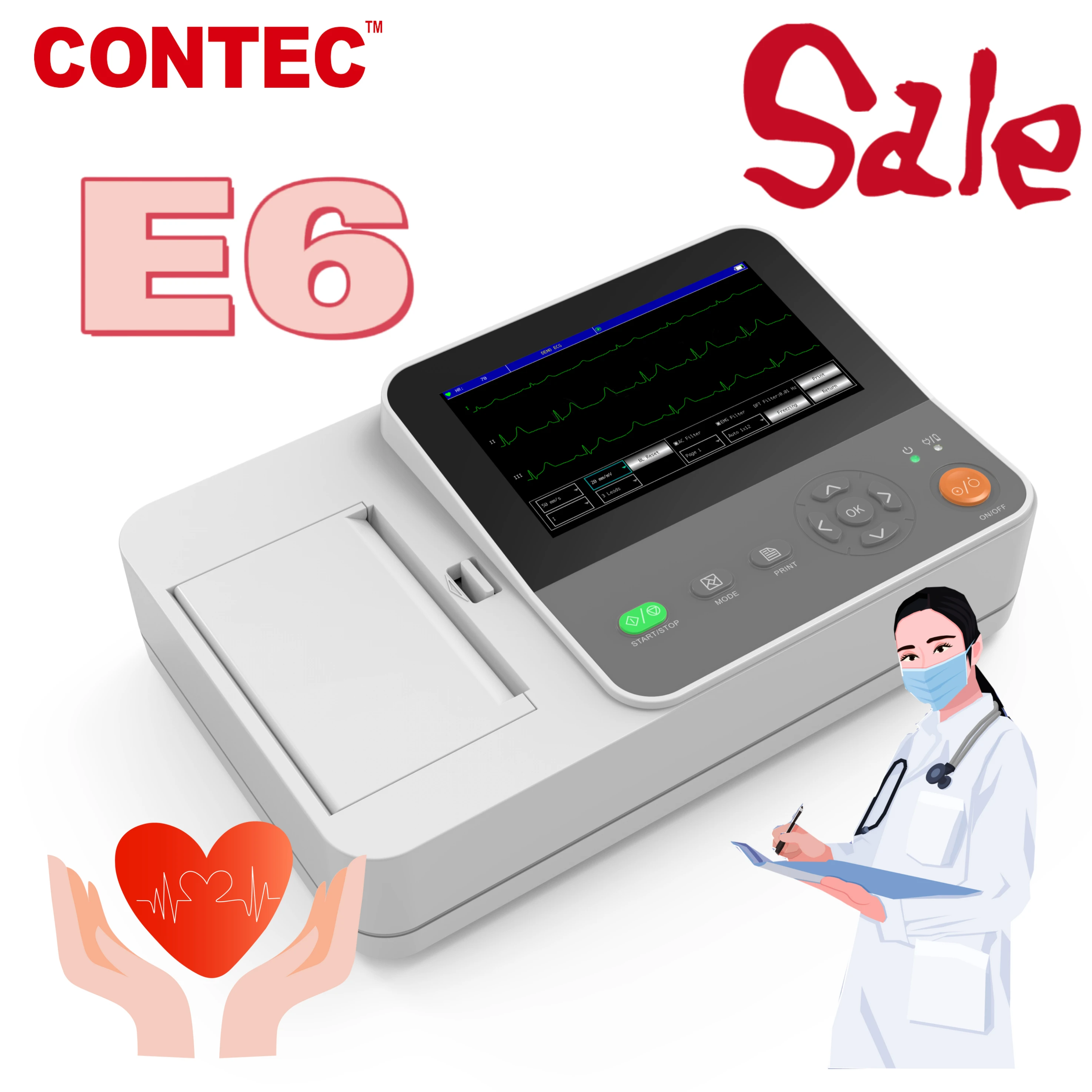 CONTEC E6 цифровой 12-канальный/свинцовый EKG + ПК Синхронизация по цветной HD дисплей