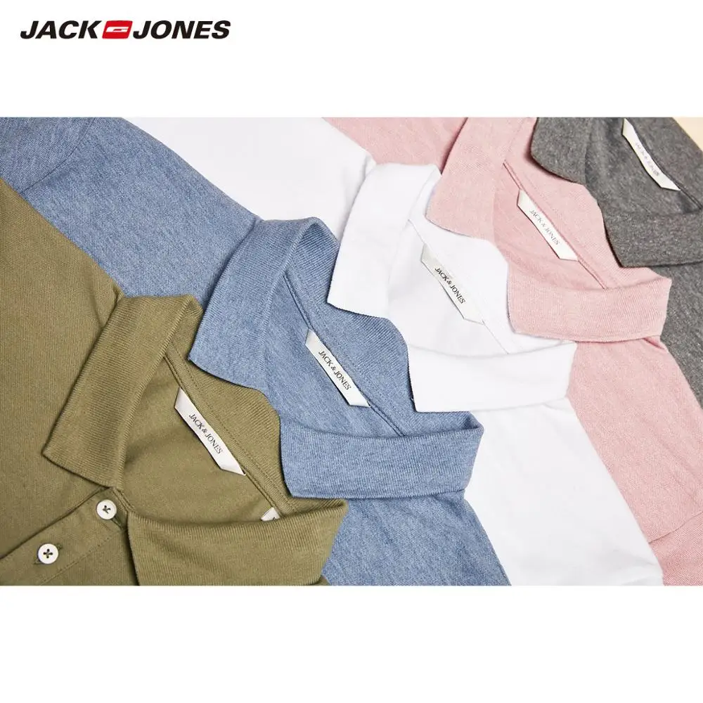 JackJones Мужская однотонная хлопковая рубашка поло с отложным воротником, мужская одежда 219106516
