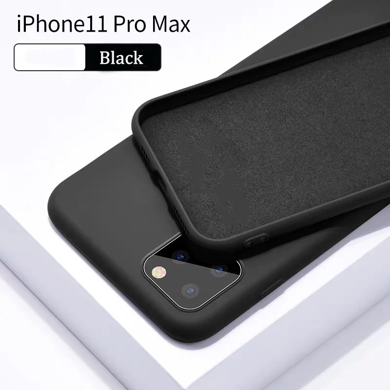 Жидкий силиконовый чехол для iphone 11 pro max X XS XR для iphone 6 7 8 Plus Мягкий тонкий полное покрытие 9-цвет чехол s - Цвет: Black