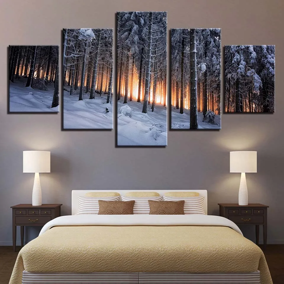 

Modern Canvas Pictures Living Room Corridor Decor Painting 5 Pieces Forest Snow Frame HD Printed Wall Art Modular Scenery Poster