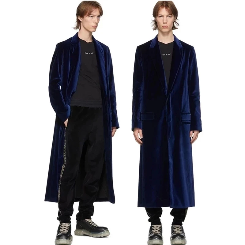 

Длинные мужские костюмы Королевского синего цвета, бархатные Мужские костюмы на заказ, зимний смокинг, деловой пиджак с заостренным лацкан...