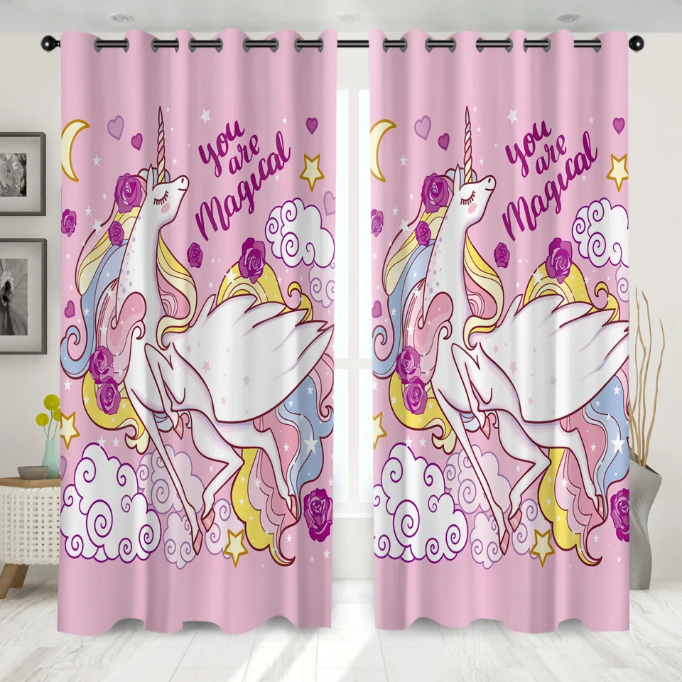 

Pink Cartoon Unicorn Windows Curtains Darkening for Living Room Bedroom Decorative Kitchen Curtains Dropshipping