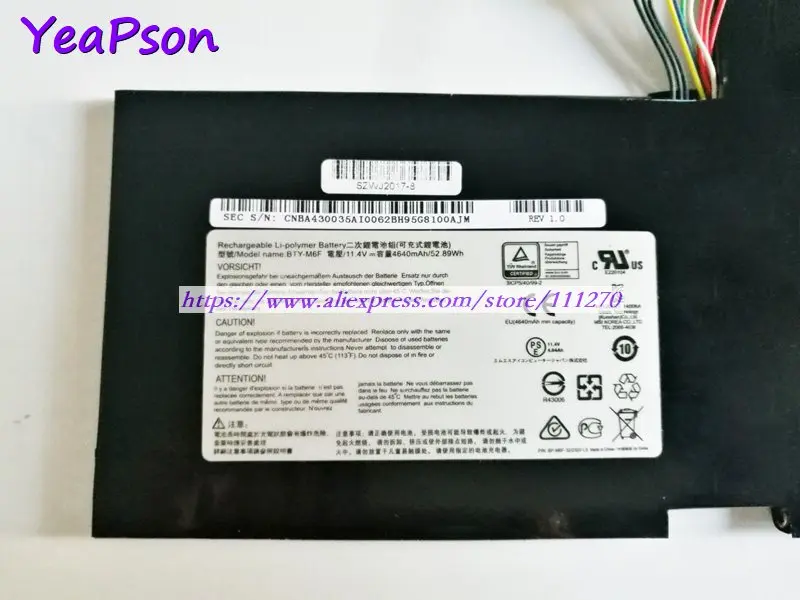 Yeapson 11 4 в 4640 мА · ч оригинальная Женская батарея для ноутбука Msi GS60 PX60 стильный