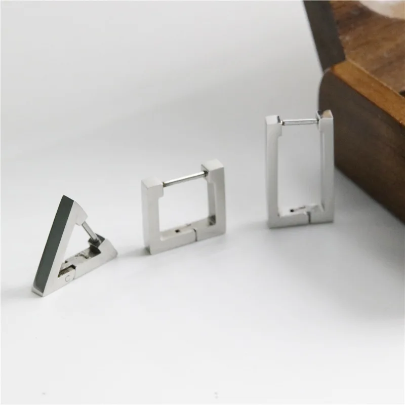 

Simple Triangle Rectangular Geometric Earrings Silver Color Titanium Steel Earrings Men's and Women's Hip Hop Party Jewelry Gift