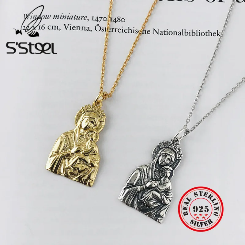 S'STEEL Mother Of God кулон 925 стерлингового серебра для женщин и мужчин рисунок