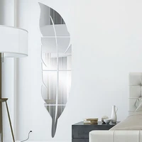 home mirror wall sticker diy feather plume mirror for living room art home decor vinyl decal acrylic mural wall decoration