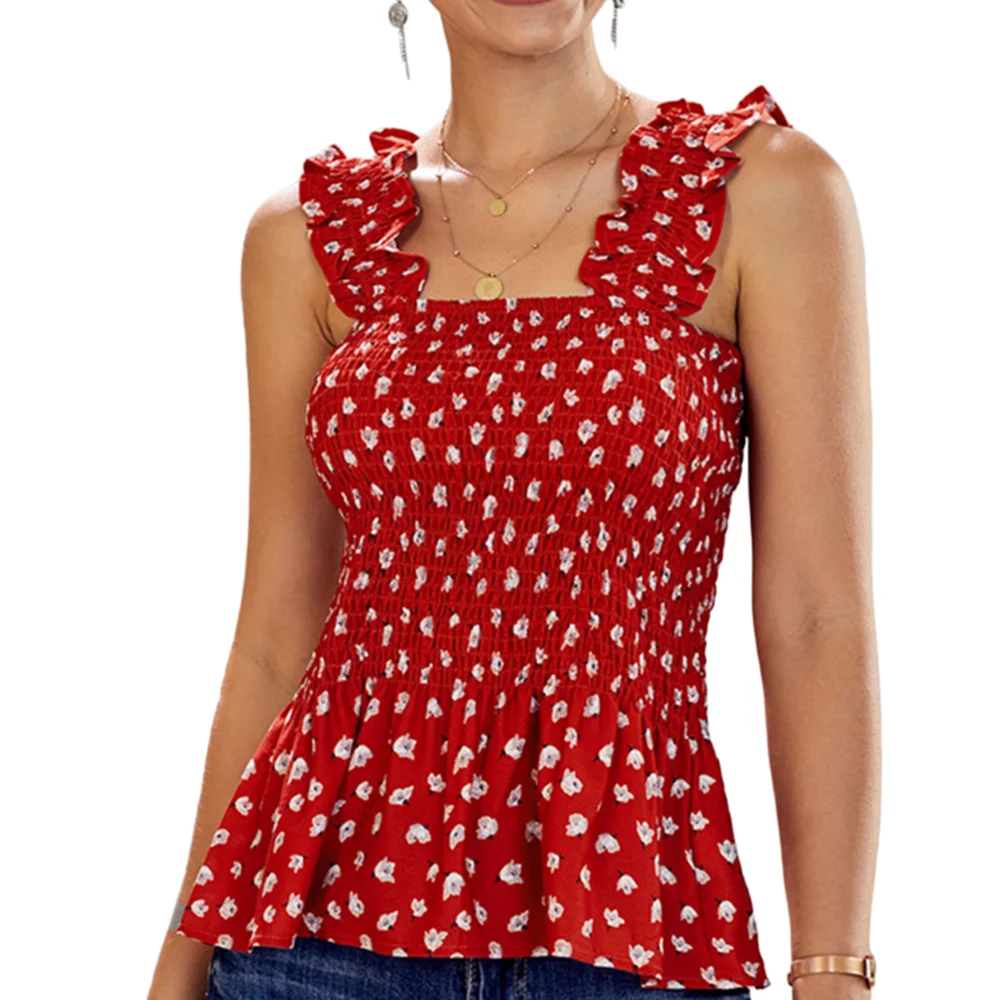 

Women Tank Top Fashion Print Summer Tops Slim Sling Outer Wear Ladies Sweet Casual European Style 2021 New