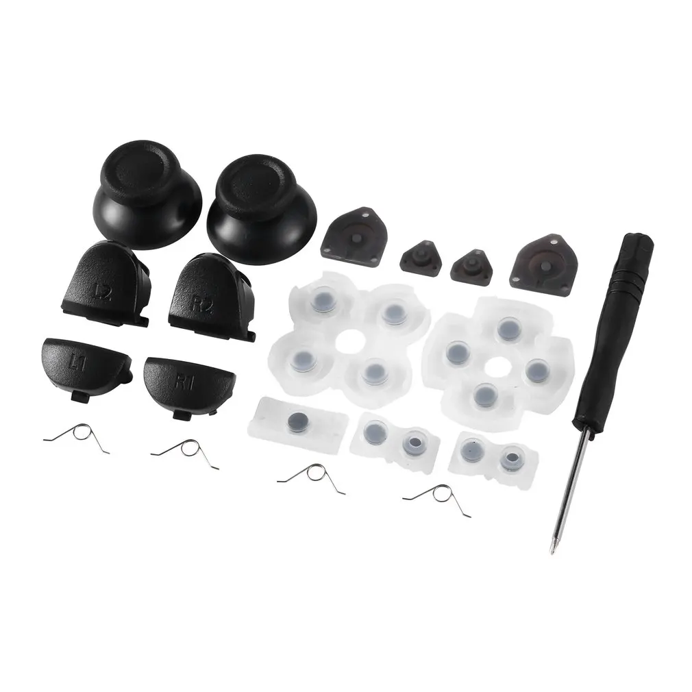 

Handle Repair Parts Conductive Rubber Pad + Button + Spring + Screwdriver + Joystick Cap 20pc/ Sets For PS4