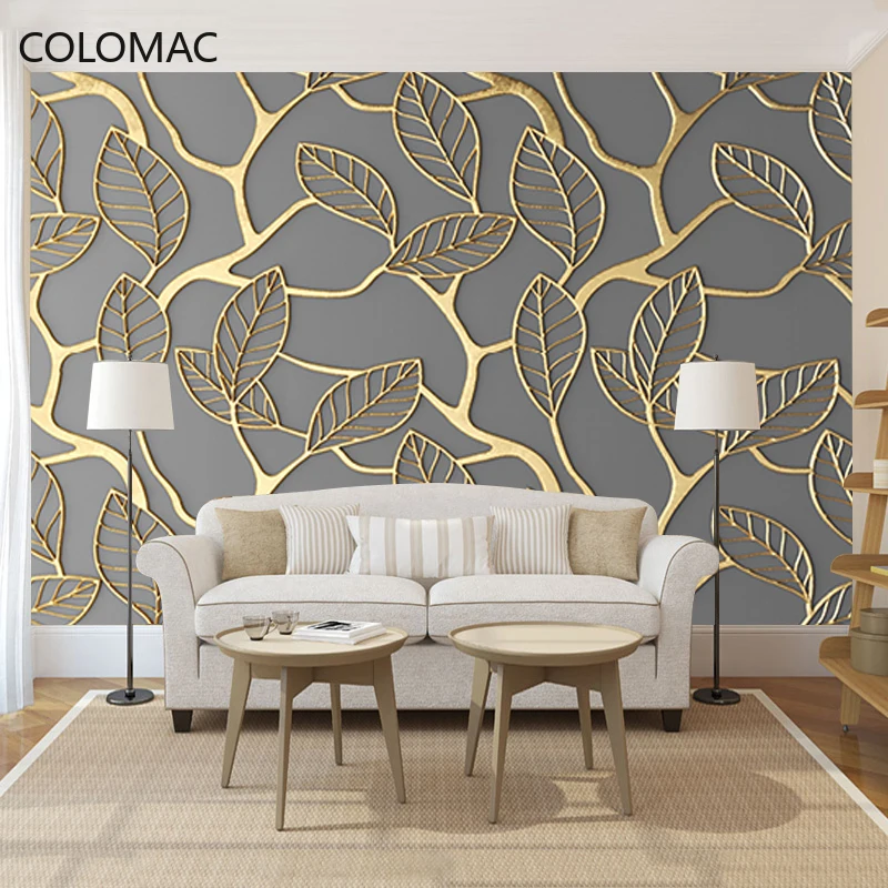 

Обычные скандинавские простые и элегантные тисненые золотистые обои с листьями в гостиную фотообои Декор для спальни Прямая поставка