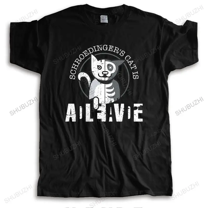 

Футболка мужская хлопковая с принтом «Кот мертвый и живый», брендовая тенниска с принтом, повседневная майка, много цветов