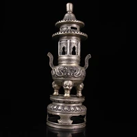 11chinese folk collection old bronze gilt silver sculpture two dragon play beads pagoda incense burner gossip furnace tripod of