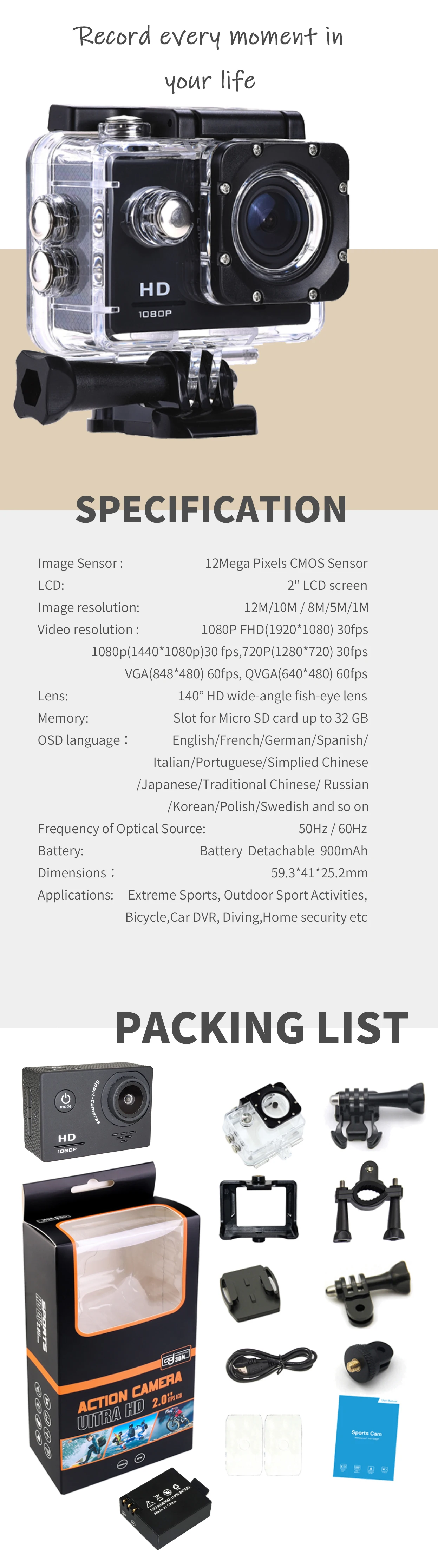 Go Pro Экшн-камера 1080P Ultra HD спортивная экшн-видеокамера s 140D Подводная Водонепроницаемая камера Автомобильная камера мини-камера