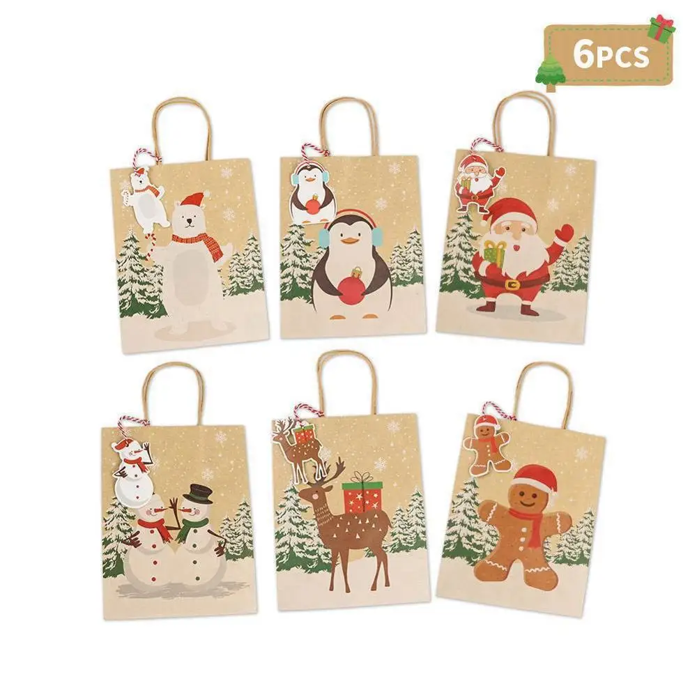 6pcs OurWarm крафт Бумага сумки коробка конфет рождественские подарочные пакеты сумки Бумага бумажные подарочные пакеты рождественские упаковки конфет ведро для попкорна 23x9x18 см - Цвет: 6pcs