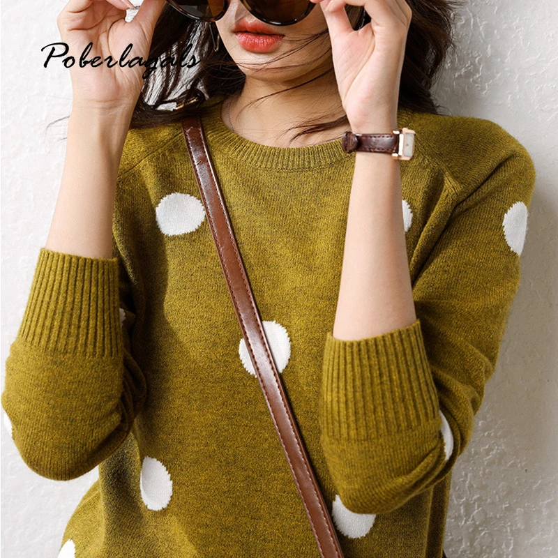 Модное детское платье в горошек пуловер зимний свитер женские осенние 2019