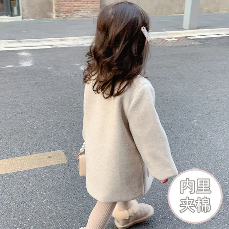 Зимнее шерстяное длинное пальто для маленьких девочек модное плотное теплое с