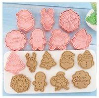 8pcs christmas cookies cutters mould 3d cartoon biscuits mold diy plastic pressing model cake decorating tool baking accessories