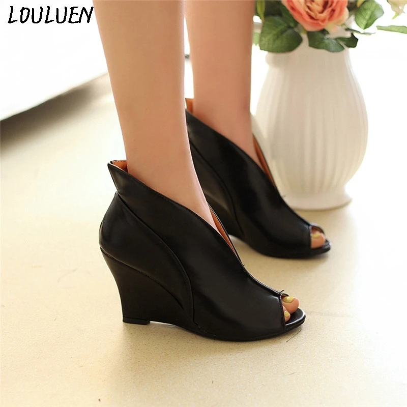 Сандалии LOULUEN 2020 модные женские ботильоны на танкетке с открытым носком