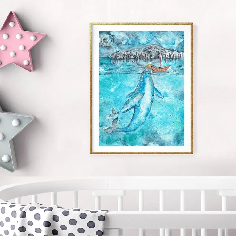 

Canvas Painting Watercolor Whales Print Blue Whale Art Poster Picture Baby Girls Kids Room Wall Art Home Decoration