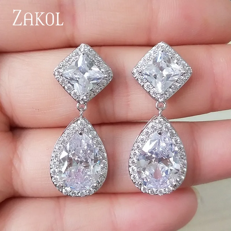 ZAKOL новый дизайн модные квадратные каплевидные прозрачные висячие серьги с