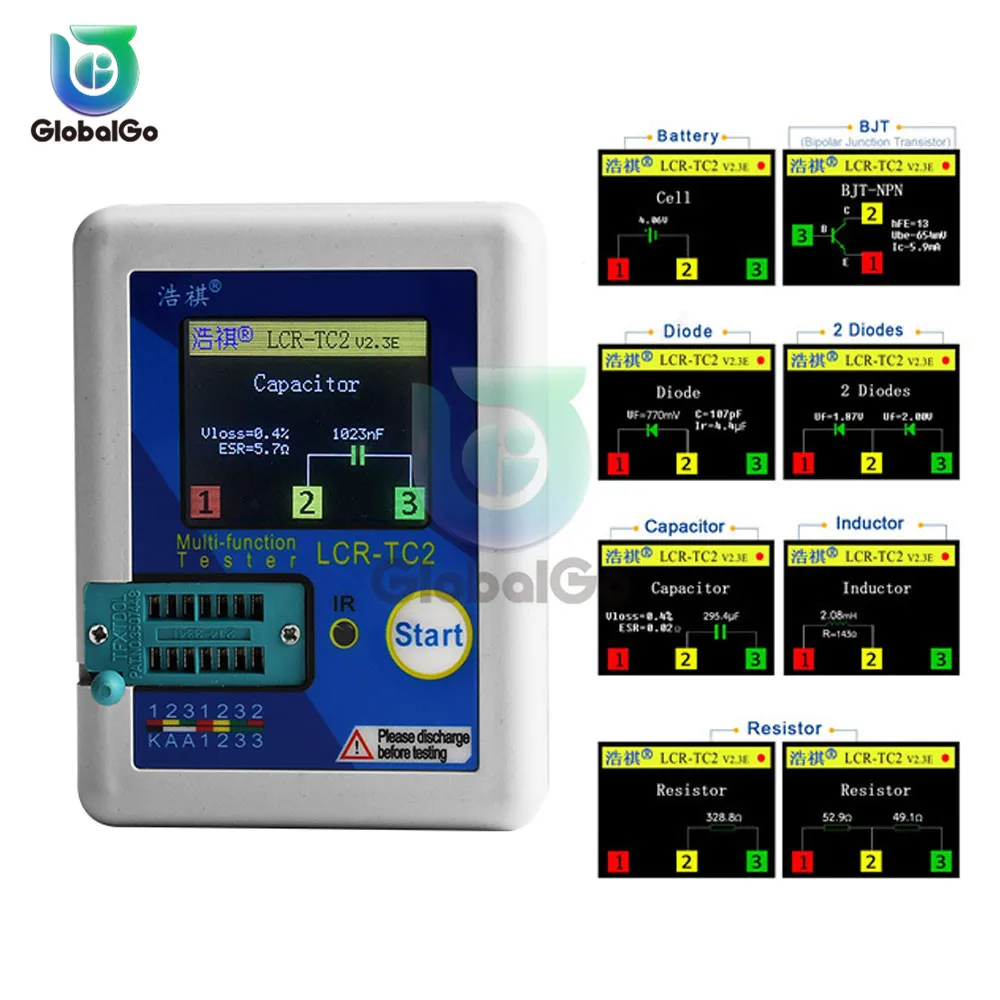 LCR-TC2 тестер транзисторов мультиметр 160*128 TFT ЖК цветной дисплей для диодов триодов