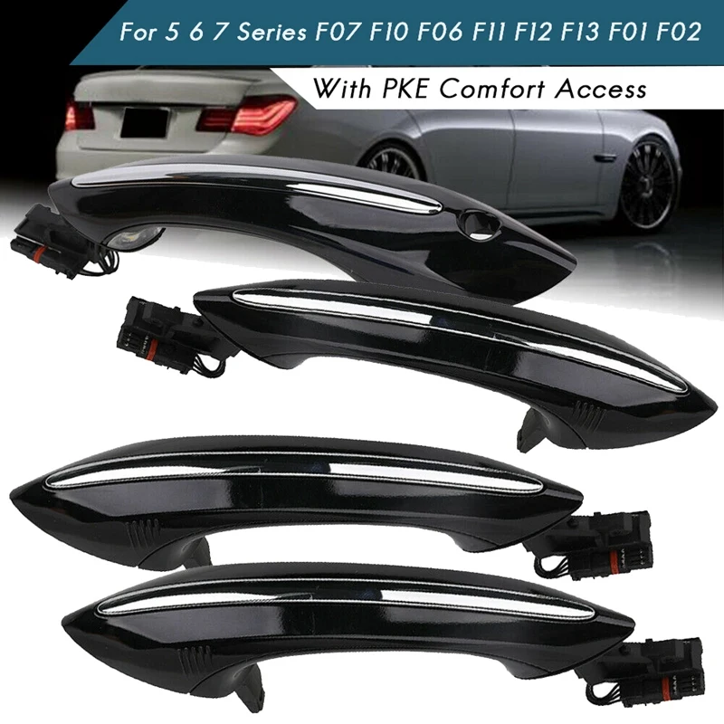 

4X Black Outer Outside Exterior Comfort Access Door Handle Set For-BMW 5 6 7 Series F07 F10 F11 F06 F12 F13 F01 F02