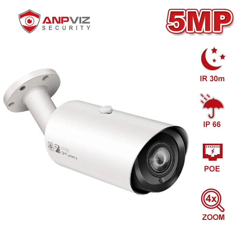 Цилиндрическая IP камера Anpviz 5 Мп 4 кратный оптический зум 2 8 ~ 12 мм