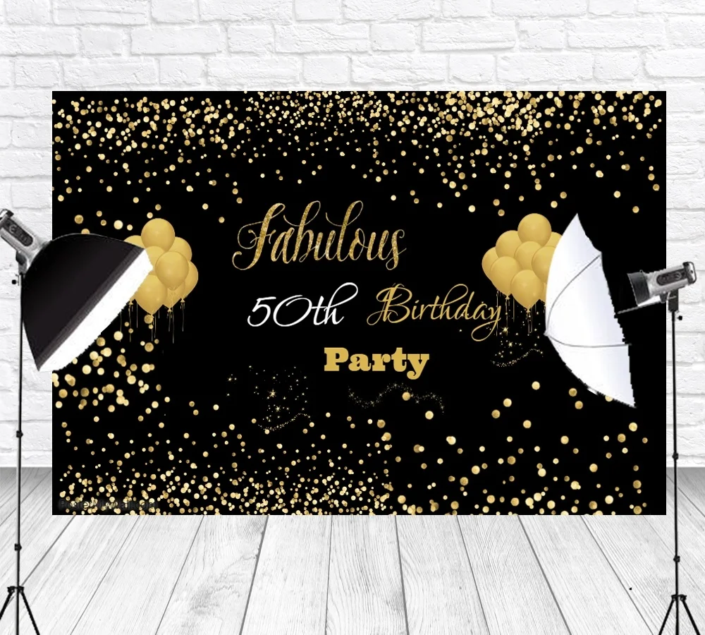 

Фон для фотосъемки с украшением для вечеринки в честь 50-го дня рождения золотые воздушные шары блестящие Фотообои