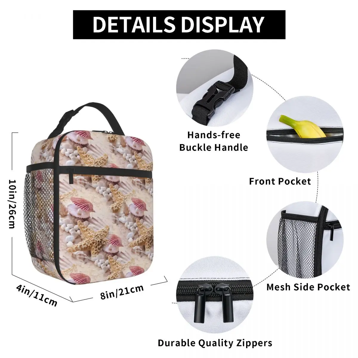 

Seashell Lunch Bag for Women Men Large Insulated Lunch Box with Water Bottle Holder and Pockets