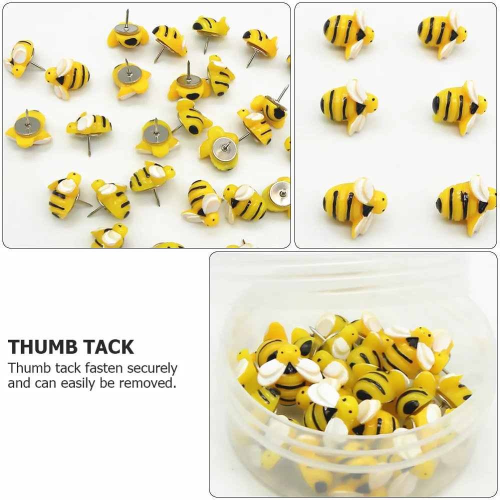 

60pcs Bee Shaped Pushpin Thumbtack Stud Decorative Diy Tool Students Stationery