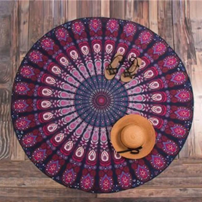 

JOYLIVE Chiffon Printed Cushion Round Beach Mat Towel Sun Protection Shawl Seaside Resort Mat Beach Blanket