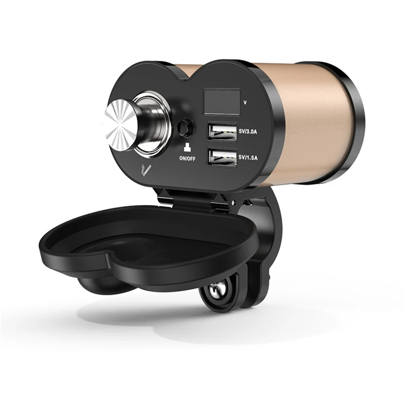 

QC 3.0 Quick Charge 5V 3.0A/1.5A Dual USB Motorcycle Cigarette Lighter USB Charger with Voltmeter Time Display Black Color