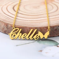 custom necklace name butterfly pendant stainless steel chain personalized name necklaces choker jewelry necklaces for women gift